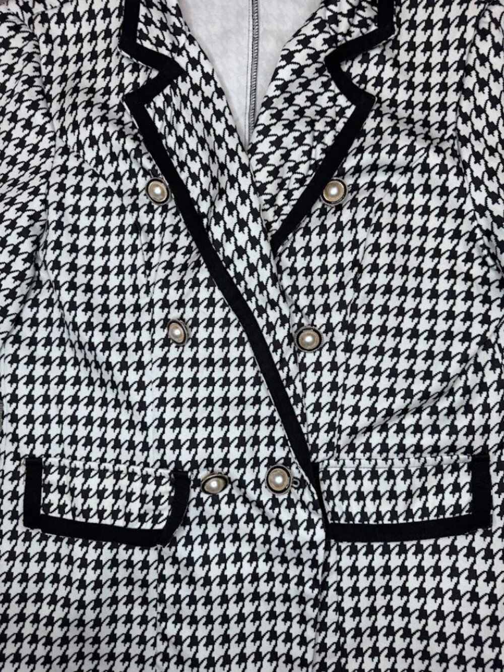 Houndstooth Double Breasted Blazer Jacket Pearl Button Career Office S - Picture 4 of 5